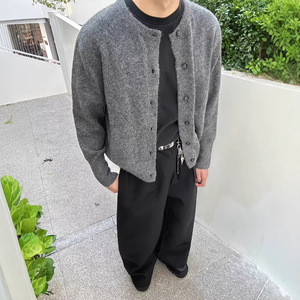 Grey Crew Neck Knit <b>Sweater</b> Men Spring Autumn Loose <b>Cardigan</b> Relaxed Fit Youth Wear MLXL2XL - Product Image 1