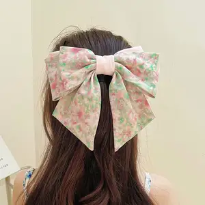 2022 School students popular bow hairpin back head spring clip Japanese floral top clip hair ornament