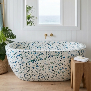 YDSTONE Terrazzo Artificiel Écologique Blanc avec Particules Bleues pour Baignoire, Terrazzo Inorganique Personnalisable pour Meuble de Salle de Bain - Product Image 1