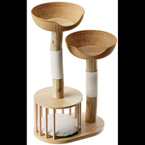 Arbre à chat en bois massif naturel avec condo spacieux, base double stable en bois d'hévéa, tour pour chat d'intérieur - Product Image 5