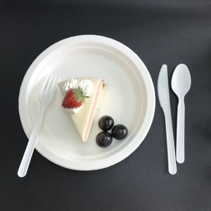 新しく到着した堆肥化可能な食器サトウキビバガスパルプペーパープレート生分解性使い捨て食器セット - Product Image 5