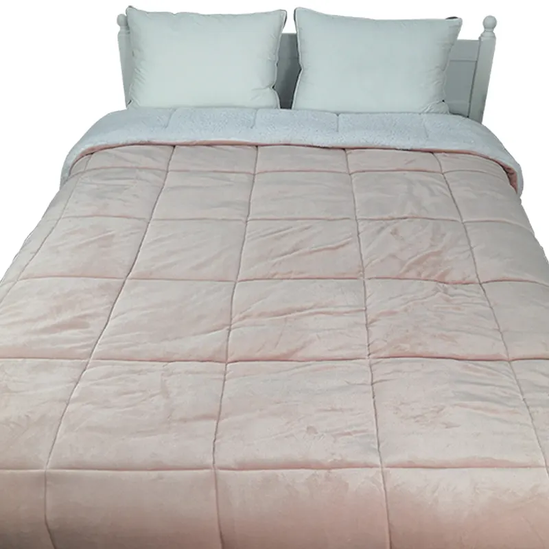 Customize pink Soft Fleece Fluffy Reversible Bedroom Bedding Plush quilt flannel and sherpa comforter