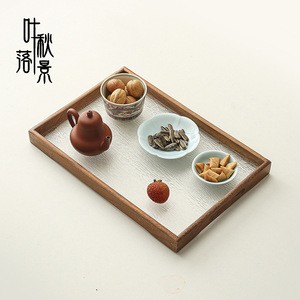Rectangular Glass <b>Tea</b> Tray With Walnut Wood Frame Retro Style For Home Coffee Snack Use - Product Image 2