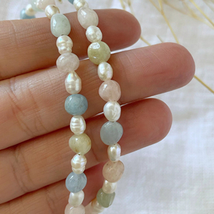 Collana di perle d'acqua dolce fatta a mano protezione guarigione irregolare perline di <span class=keywords><strong>Morganite</strong></span> collana di cristallo pastello - Product Image 5