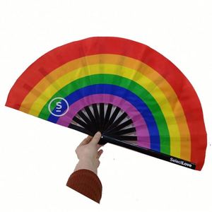 <b>Large</b> Hand Folding <b>Fans</b> 33cm Rainbow Design High Premium Bamboo Clack Custom Rave <b>Fan</b> for Party - Product Image 3