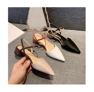 XYM <b>Sandals</b> for Women Low-heel Tip Fairy Style Simplicity Leather Face Solid Color Buckle Simple Low-fronted Outerwear - Product Image 1