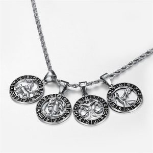 Collier du zodiaque en acier inoxydable plaqué or personnalisé en gros avec 12 signes du zodiaque pour hommes - Product Image 3