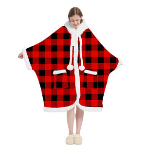 Poncho <span class=keywords><strong>d</strong></span>'intérieur en polaire pour filles <span class=keywords><strong>d</strong></span>'hiver, style dessin animé, avec grandes oreilles de lapin en fausse fourrure, pompons, capuche, <span class=keywords><strong>cape</strong></span>, haut, pyjama - Product Image 2