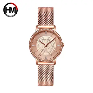 Hannah Martin HM-1074 Fashion Design Vrouwelijke Quartz Horloges Stalen Band Diamond Luxe Horloge Voor Dames