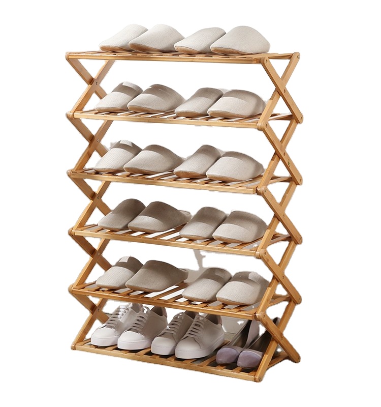 Modern bamboo wood Folding shoe rack shoes display rack