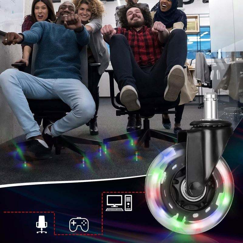 Office Caster RGB Color Changing Lights 3 Inch Roller Bearing Replacement Gaming Chair Casters Rubber Wheels Hospital Bathroom