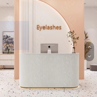 Meishi Salon de coiffure en bois bureau de réception meubles à ongles pour centre commercial comptoir de boutique lumière LED comptoir de réception de bureau avant