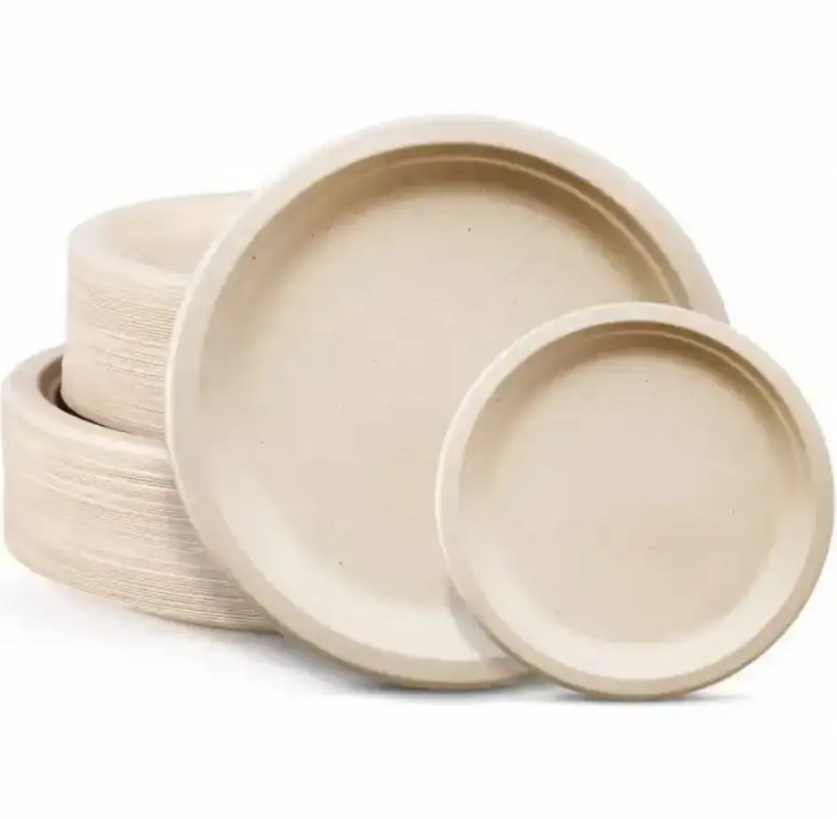 Customized Green Disposable Sugarcane Tableware 9inch Compostable Biodegradable Bagasse Plate