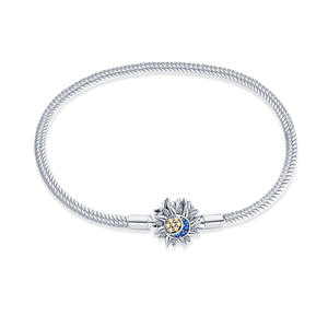 <b>Copper</b> Silver Plated Sun Moon Star CZ Snake Chain <b>Bracelet</b> Fit European Charm Beads DIY Jewelry - Product Image 1