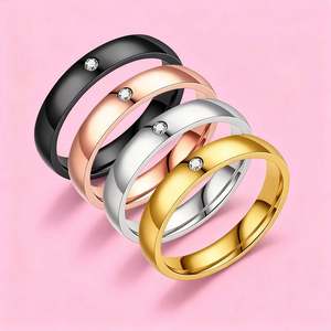 4Mm Anime Cosplay Yüzük Erkek Kadın Sevgili Çift Söz Yüzükleri Takı Düz Paslanmaz Çelik Zirkon Yüzükler Nişan Düğün İçin - Product Image 1