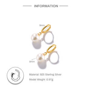 Boucles d'oreilles pendantes tendance en argent sterling S925 plaqué or 18 carats avec perles d'imitation simples pour femme - Product Image 2