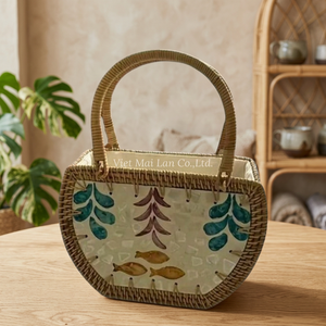 Bolso de Ratán Hecho a Mano con Cierre de Cordón e Incrustaciones de Madreperla, Capacidad Compacta para un Estilo Chic, Atractivo Aspecto Artesanal - Product Image 3