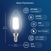 B11 LED bougie ampoule 5000K lumière du jour E12 candélabre Base 550 Lumens équivalent 60W pour éclairage décoratif en gros