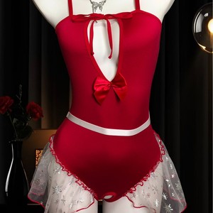 A741 2026 Body Intero Aperto all'Inguine Rosso Natalizio Lingerie Erotica in Rete con Fiocco Regalo <span class=keywords><strong>Sexy</strong></span> per Donne - Product Image 2