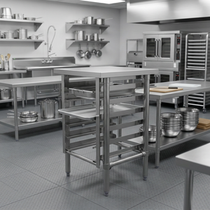 Table de préparation en acier inoxydable avec support à 6 niveaux pour plateaux, support à roulettes commercial pour boulangerie, restaurant, traiteur, cuisine - Product Image 1