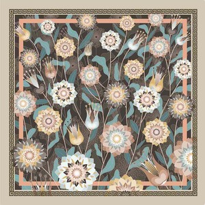 Ethnic Folk Floral & Greek Key Pattern <b>Scarf</b> 70*70cm Polyester Satin Neck <b>Scarves</b> for Women Casual & Formal - Product Image 4