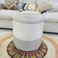 Paniers à linge décoratifs en corde de coton écologiques Toile ronde à motifs variés Durable et solide pour le rangement des vêtements