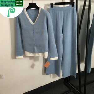 Ensemble 2 pièces tricoté pour femme : pull jacquard à manches longues et pantalon – Tenue décontractée automne-hiver pour la maison - Product Image 5