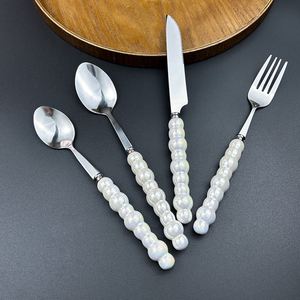 Dinner Pearl Flatware Wedding Silver 4 Piece Stainless Steel Modern <b>Gold</b> <b>Cutlery</b> <b>Set</b> with Ceramic Handles - Product Image 1