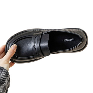 Mocasines negros de cuero genuino de estilo británico para mujer, aumento de altura, de 5cm suela gruesa, zapatos pequeños que combinan con todo, primavera 2025 - Product Image 5