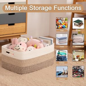 High Quality OEM ODM Wholesale <b>Rectangle</b> Sundries Organizer Toy <b>Storage</b> Bin Classic Cotton Rope Eco-Friendly <b>Basket</b> Set - Product Image 2