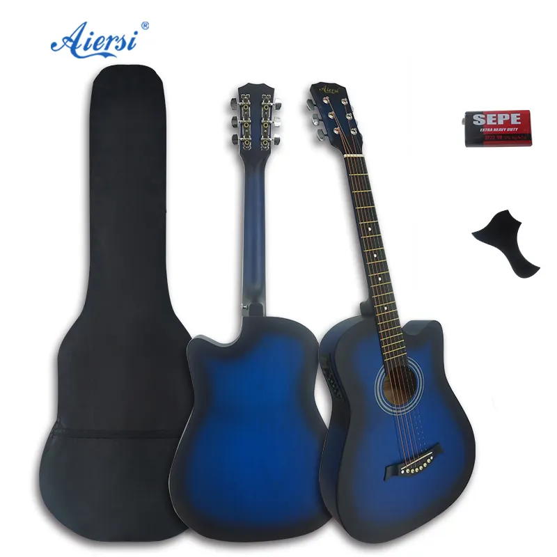Wholesale Custom Aiersi Brand Portable Cutaway 38 inch Colour Basswood Steel String Practice electric acoustic guitar