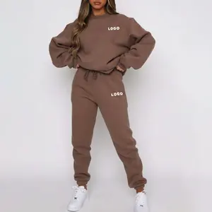 Women Clothing Vendor Wholesale Blank Brown Customize Private Label Sweat Suits Women 2021