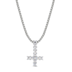 Playboi Carti Inverted <b>Cross</b> Princess Cut Diamond Pendant Necklace Men's Hip Hop Jewelry Everyday Wear Festivals - Product Image 2