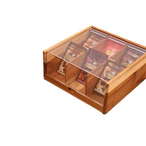 Caja de almacenamiento de bolsitas de té de madera con tapa, organizador de escritorio compartimentado para exhibir té Twinings - Product Image 5