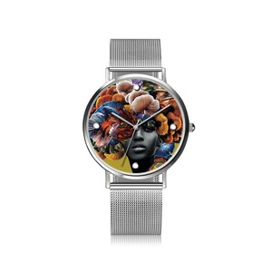 Montres de couple de style professionnel en gros avec bracelet en cuir et cadran en verre pour assortir à une robe chemise à imprimé africain - Product Image 3