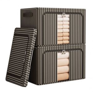 Foldable Metal Steel <b>Frame</b> Wardrobe Cabinet Storage Organizer Bins Oxford Fabric Storage Box with Windows - Product Image 1