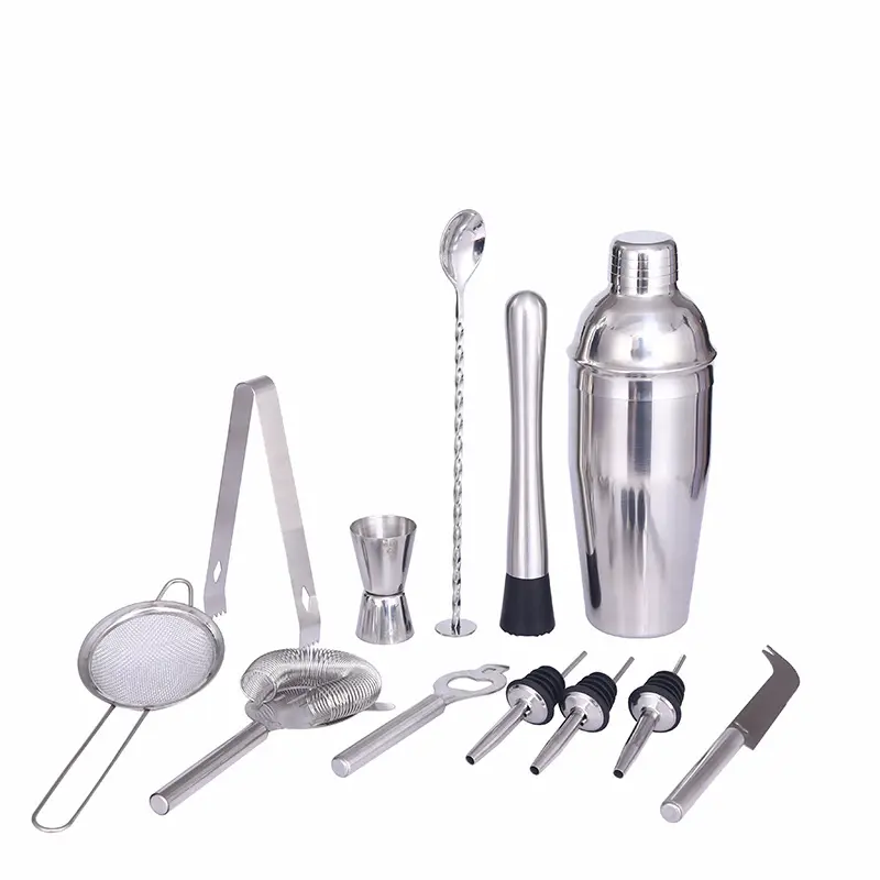 DD1042 Custom Boston Shaker Liquor Pourers Professional Bar Tools 12-Piece Cocktail Shaker Bartender Kit with Stand