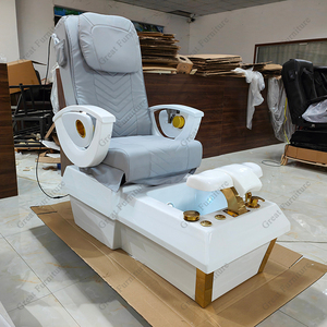 เก้าอี้ทำเล็บเท้าหนังสีเทาสีทองหรูหราเก้าอี้ทำเล็บเท้าแบบไฟฟ้าพับเก็บได้ - Product Image 3