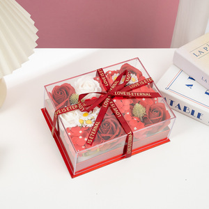 Saint Valentin acrylique transparent fleur de savon éternel niche cadeau sens haut de gamme de la cérémonie main dans la main boîte à fleurs rose - Product Image 6