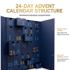 Boîte cadeau de luxe à double porte, personnalisée, vide, pour <span class=keywords><strong>calendrier</strong></span> de l'avent de <span class=keywords><strong>Noël</strong></span> avec 24 compartiments pour biscuits, finition mate et gaufrage - Product Image 3