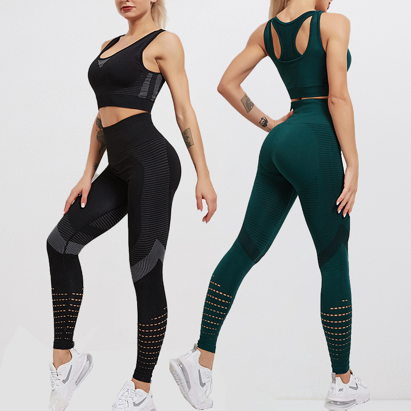 Custom Breathable Seamless 2 Pieces Women Yoga Set Long Sleeve Crop Top Workout Clothing Women Yoga Fitness Set