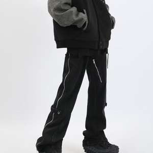 خمر مخصص سحاب سراويل الجينز مضيئة السراويل الساق مستقيم غسلها الثقيلة المتعثرة جينز ممزق الرجال بنطال مضيئة - Product Image 2