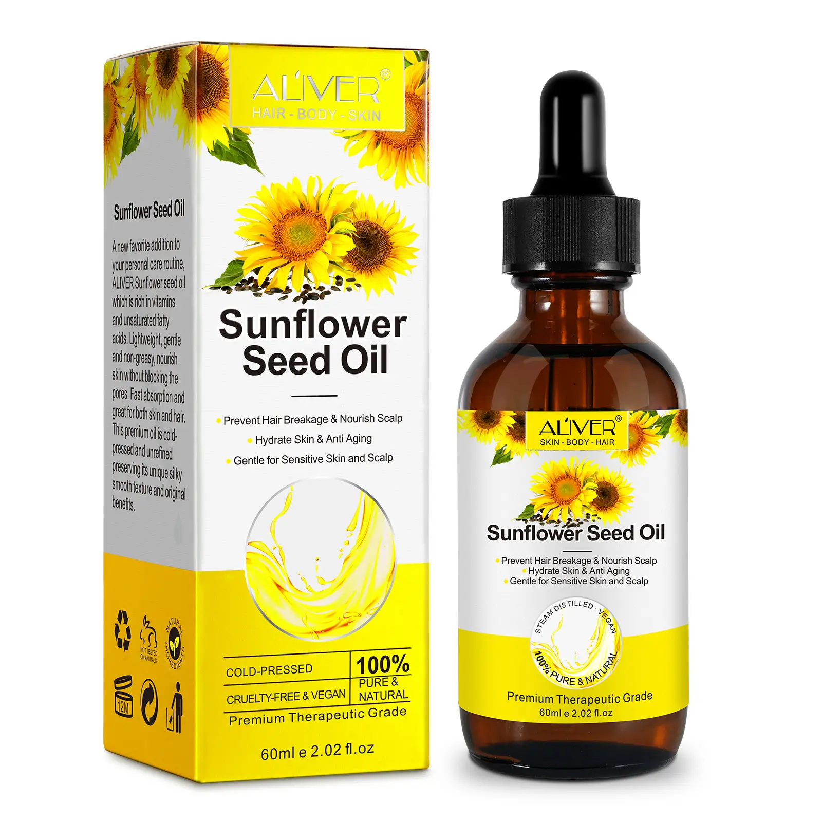 Olio di girasole olio di semi di girasole biologico oli essenziali puri e naturali al 100%