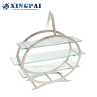 Équipement de buffet XINGPAI en acier inoxydable, support à dessert de mariage à trois niveaux avec plateau en verre transparent amovible