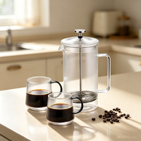 Cafetière à piston classique transparente en verre borosilicate à double paroi, réutilisable pour la cuisine