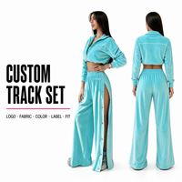 Ensemble décontracté pour femme : Sweat-shirt court demi-zip personnalisé OEM/ODM, pantalon large fendu sur le côté, boutons-pression, coupe décontractée