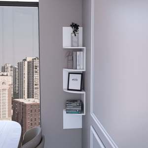 White Full Wall Floating Shelf <b>Corner</b> Mount Modern Minimalist Design For Living Room Bedroom Office Storage Display - Product Image 1