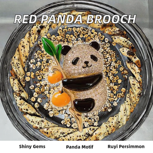 Broche Panda Rouge avec Motif Ruyi Kaki en Alliage – Épingle Tendance pour Femme, Idéale pour Mariage, Fête et Accessoire Cadeau Décoratif - Product Image 2