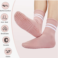 Chaussettes Pilates tendances américaines personnalisées avec poignées pour femmes Yoga & Barre-Tissu doux antidérapant et respirant