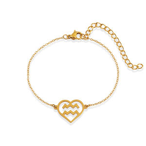 Pulsera de Joyería Versátil de Moda, Pulsera de Acero Inoxidable Chapada en Oro de 18K <span class=keywords><strong>con</strong></span> Dije de Corazón y 12 Signos del Zodiaco para Mujer - Product Image 5